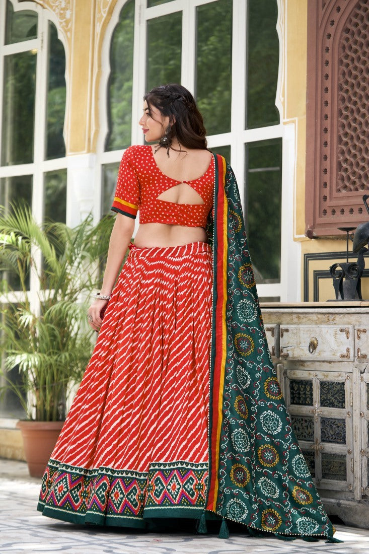 Red Tussar Silk Bandhani Print Chaniya Choli