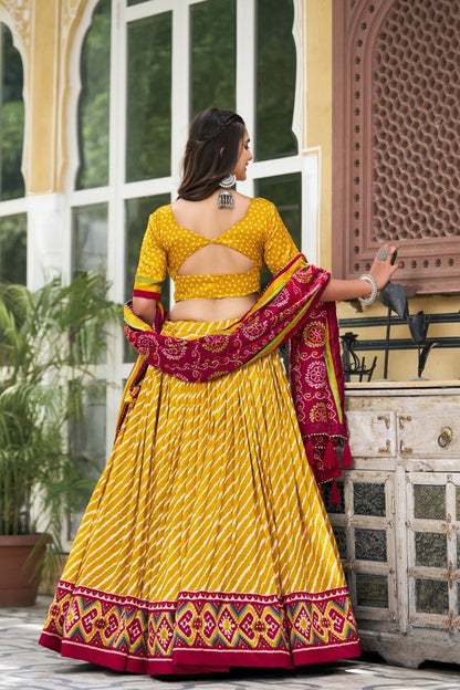 Yellow Tussar Silk Bandhani Print Chaniya Choli