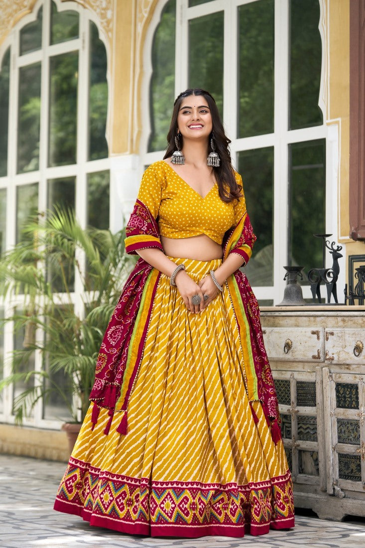 Yellow Tussar Silk Bandhani Print Chaniya Choli