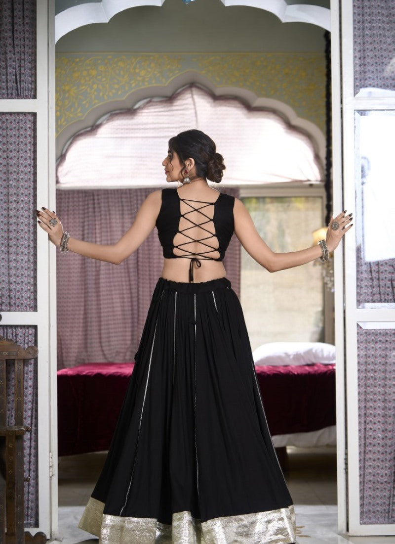 Black Navratri Lehenga Choli With Embroidery and Sequins Work