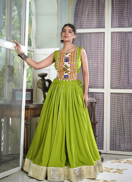 Green Navratri Lehenga Choli With Embroidery and Sequins Work