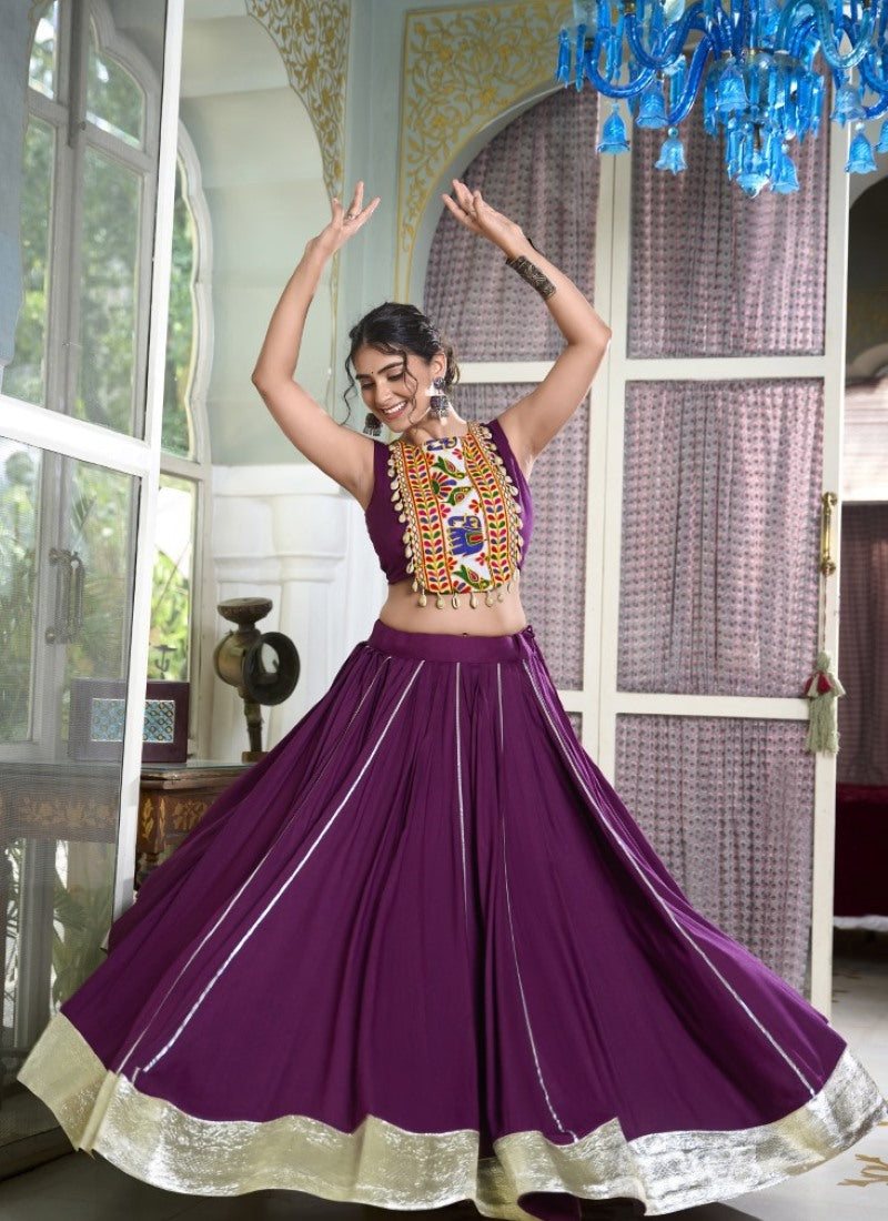 Wine Navratri Lehenga Choli With Embroidery and Sequins Work