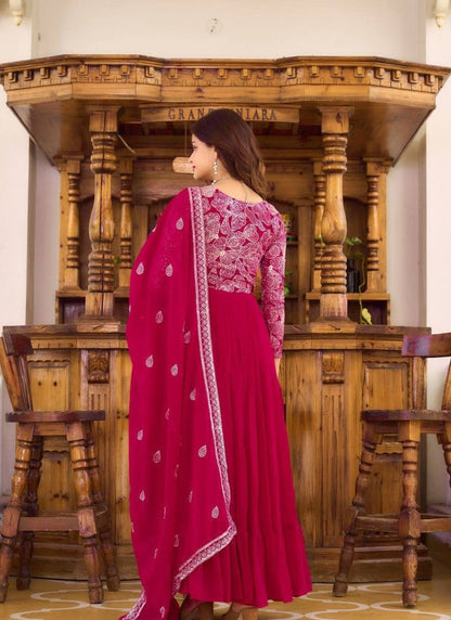 Pink Anarkali Gown With Embroidery Work