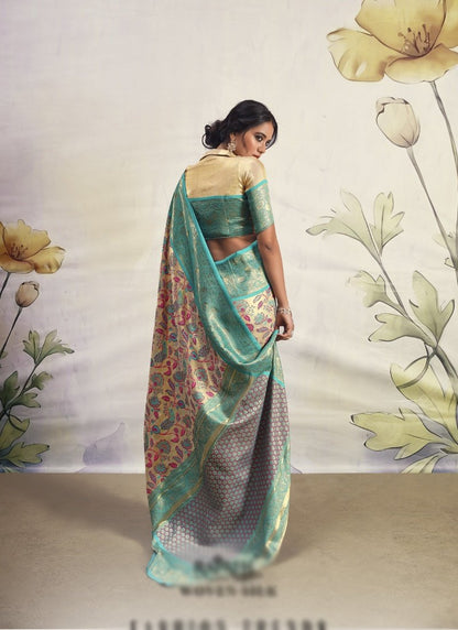 Sea Green Dharmavaram Silk Saree-2