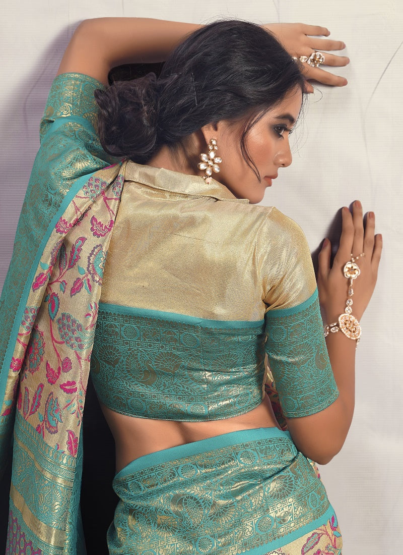 Sea Green Dharmavaram Silk Saree-2