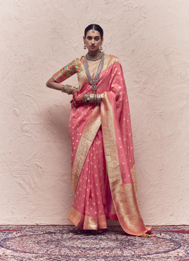 Pink Pure Silk Saree With Embroidery Work