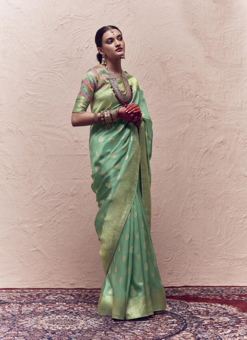 Light Green Pure Silk Saree With Embroidery Work