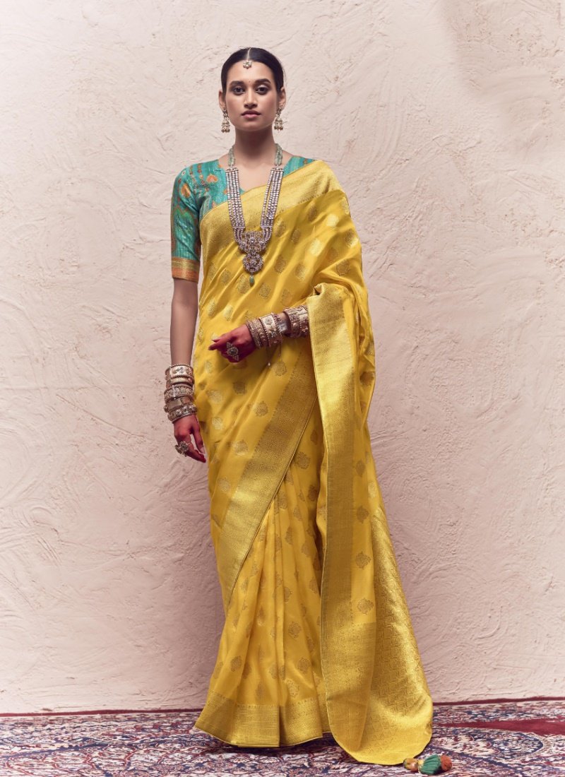 Yellow Pure Silk Saree With Embroidery Work-2