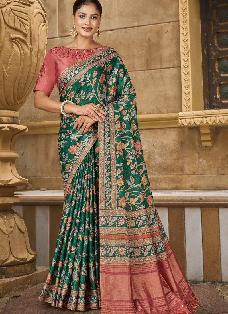 Green Silk Heavy Work Saree