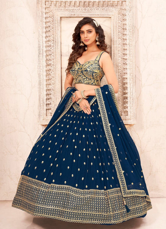 Blue Georgette Embroidered Lehenga Choli