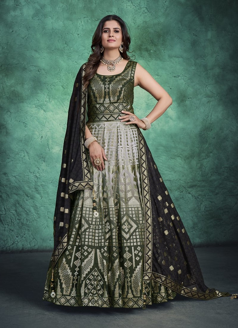 Green Georgette Long Anarkali Suit