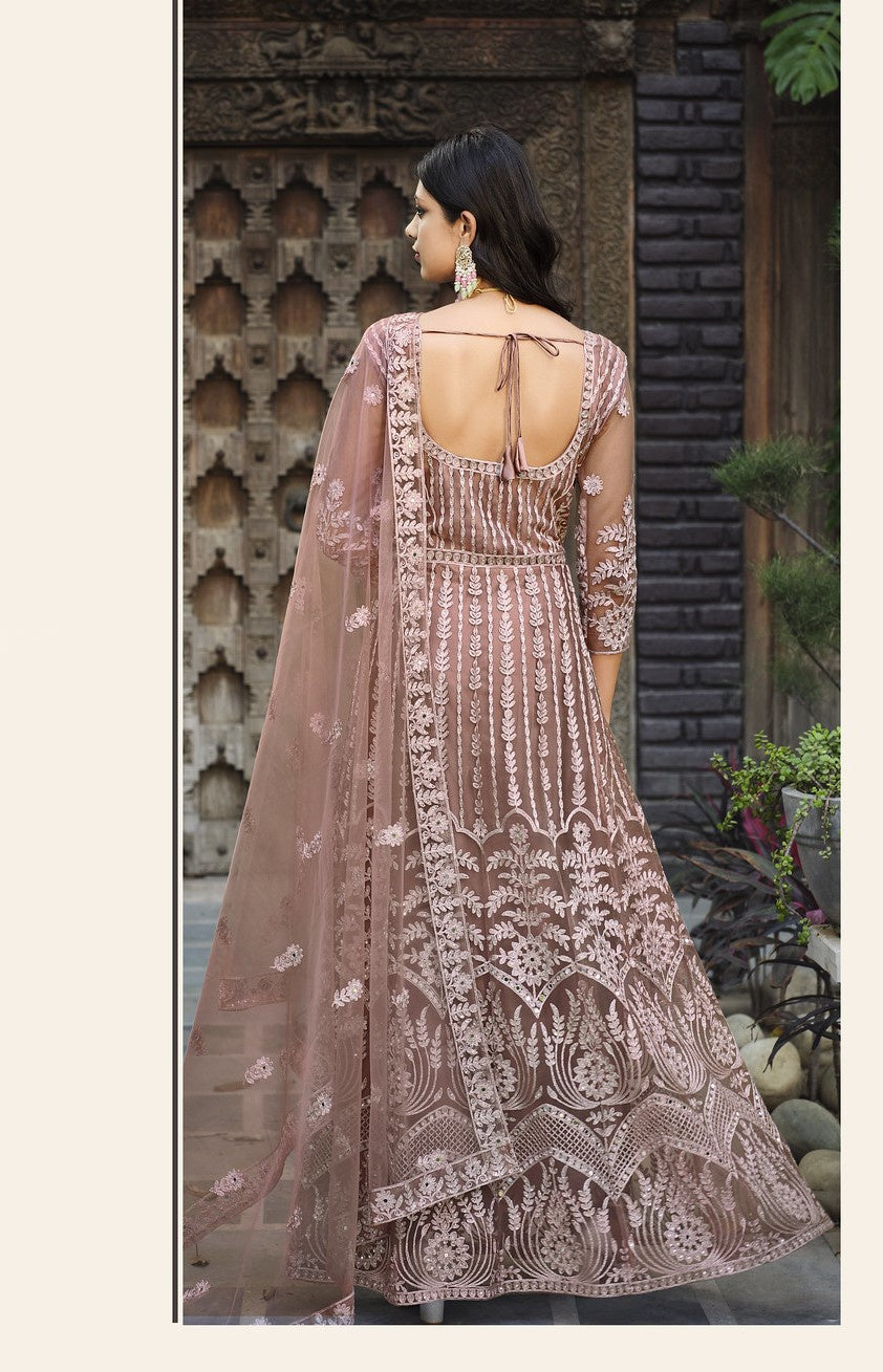 Pink Net Abaya Suit with Embroidery and Stone Work-2