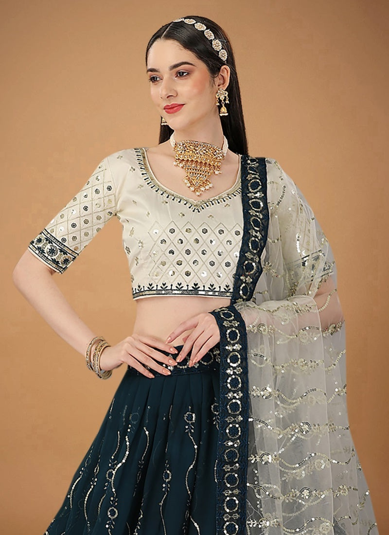 Black & White Georgette Party Wear Lehenga Choli With Sequins and Zari Work-2