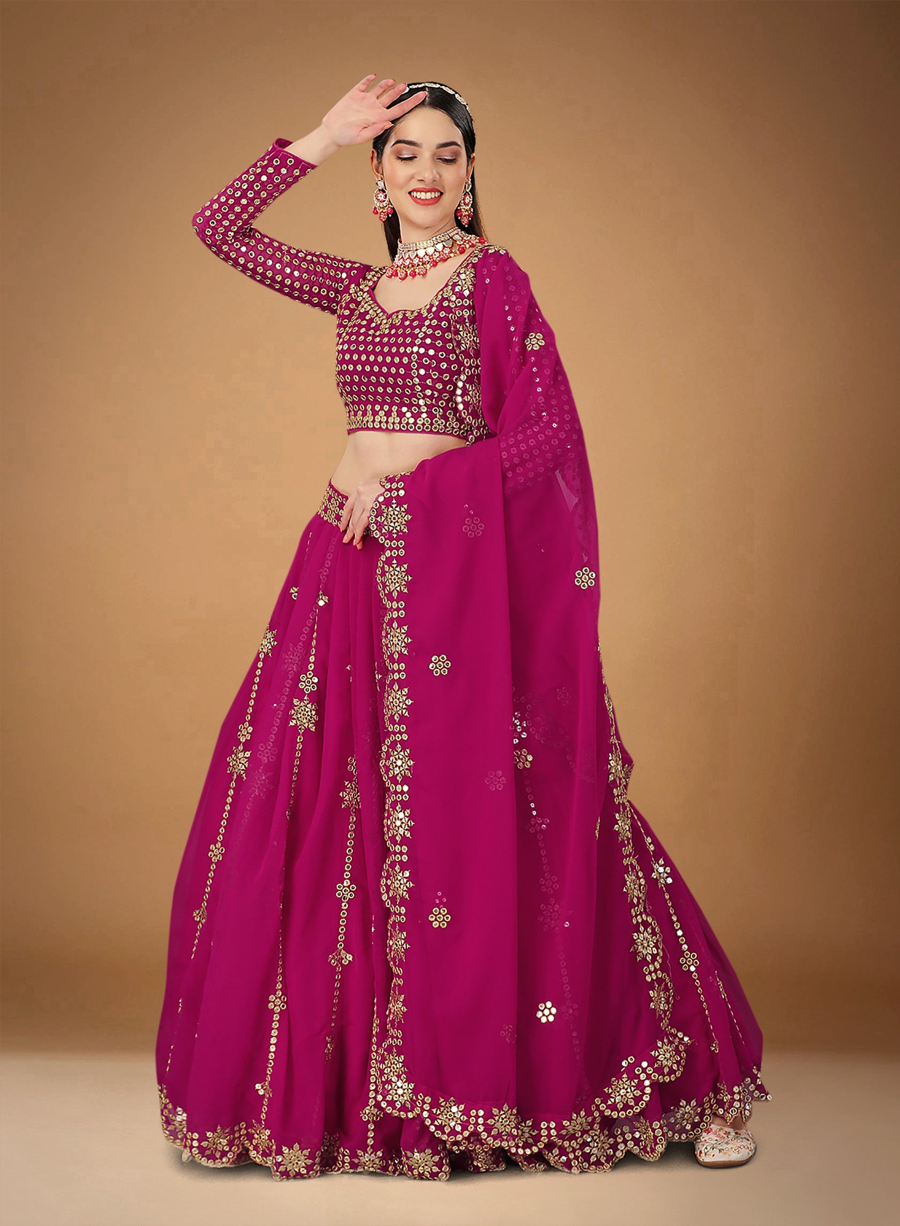 Magenta Georgette Party Wear Lehenga Choli With Sequins and Zari Work-2