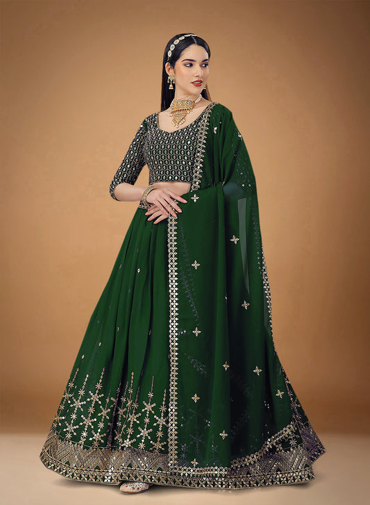 Green Georgette Party Wear Lehenga Choli With Sequins and Zari Work