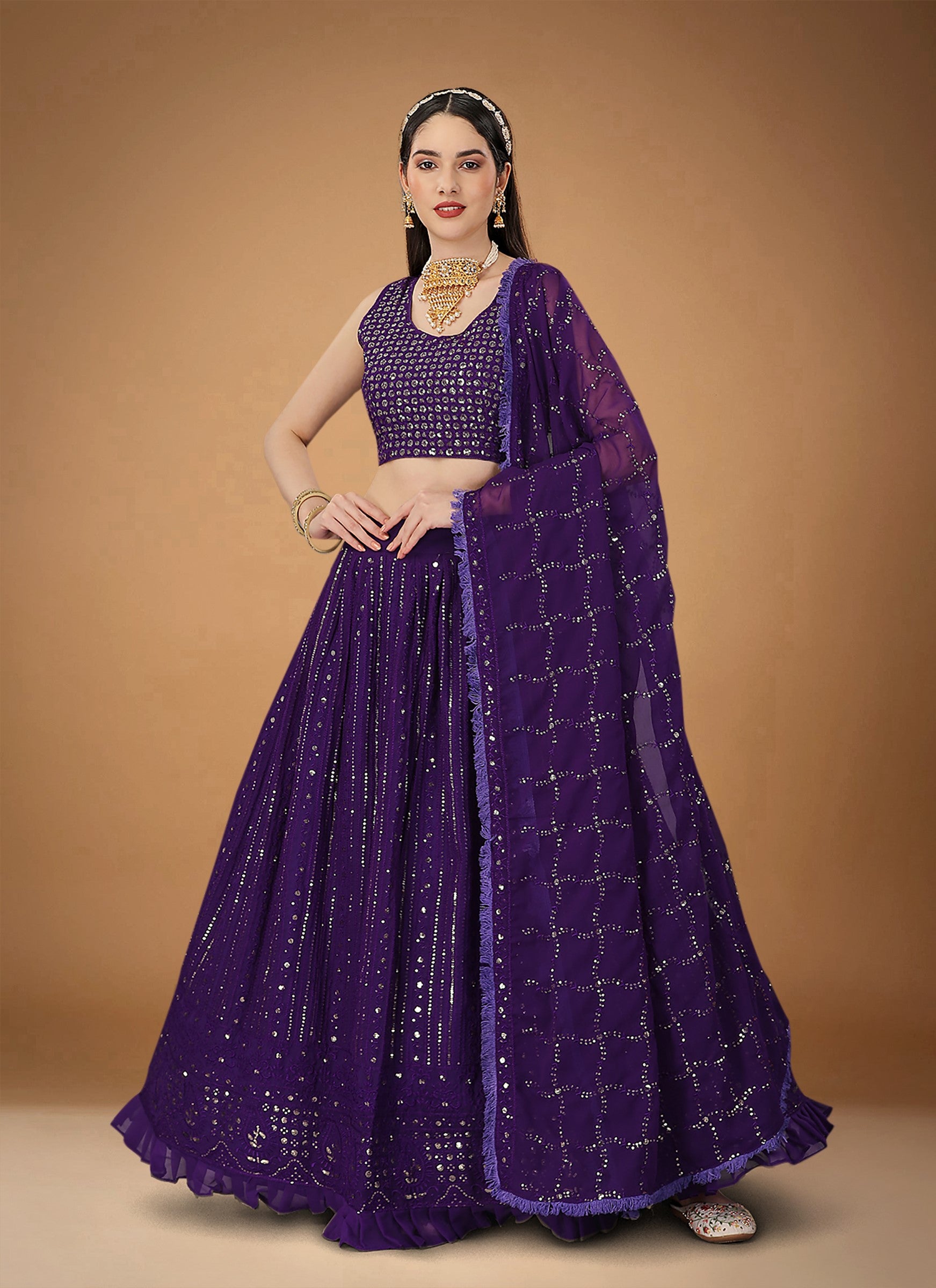 Blue Georgette Party Wear Lehenga Choli With Sequins and Zari Work