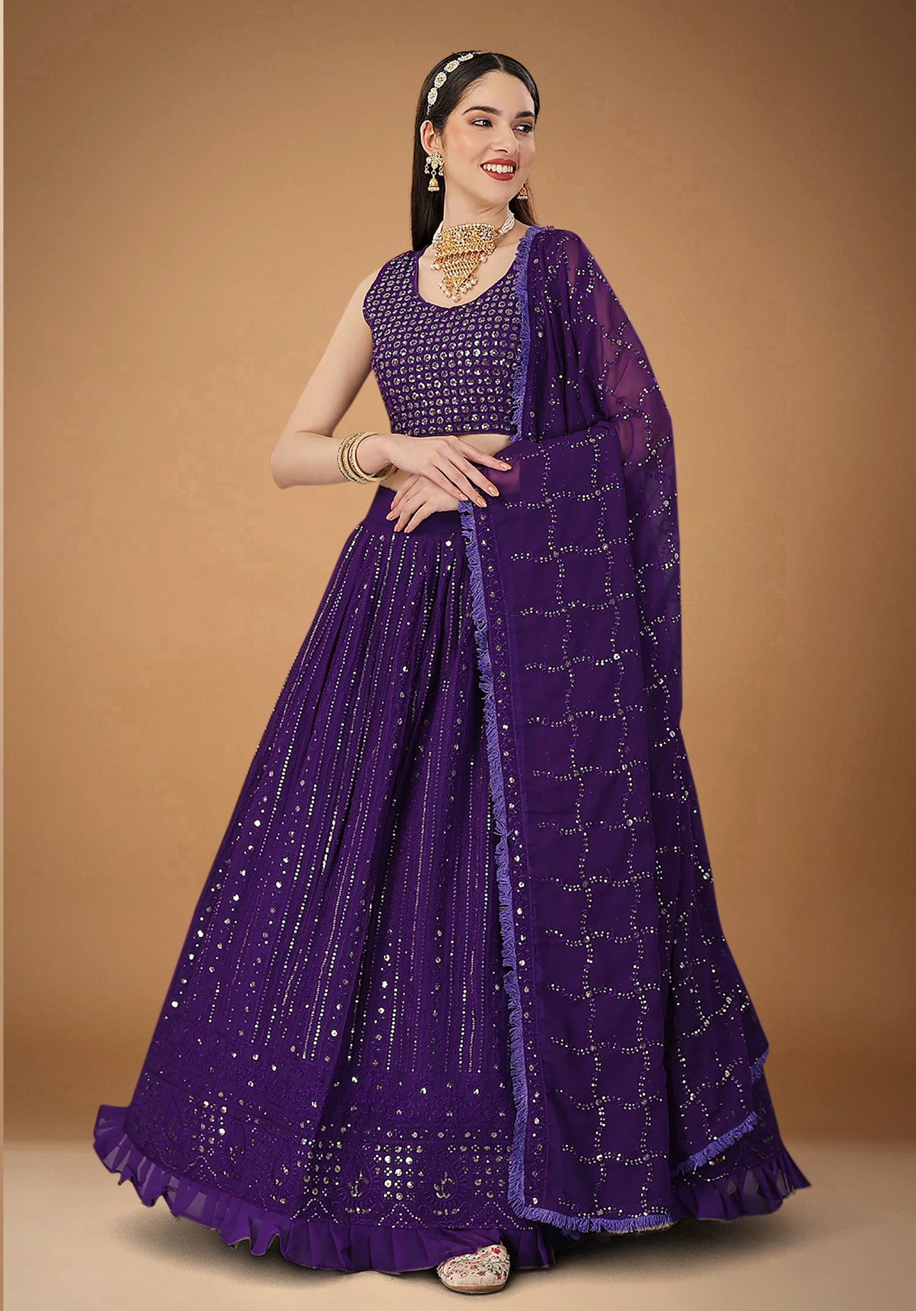 Blue Georgette Party Wear Lehenga Choli With Sequins and Zari Work-2