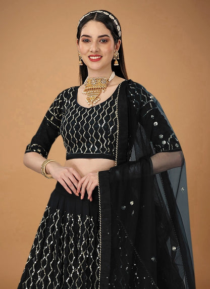 Black Georgette Party Wear Lehenga Choli With Sequins and Zari Work-2