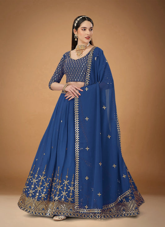 Blue Georgette Party Wear Lehenga Choli With Sequins and Zari Work