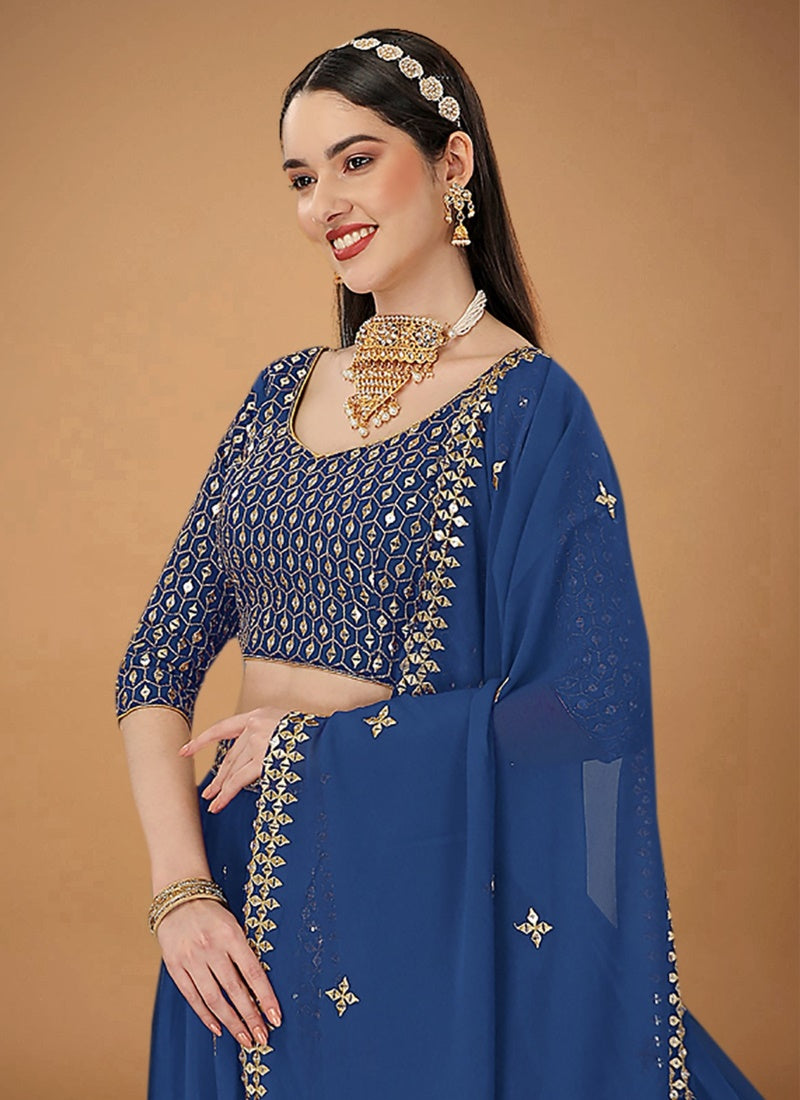 Blue Georgette Party Wear Lehenga Choli With Sequins and Zari Work-2