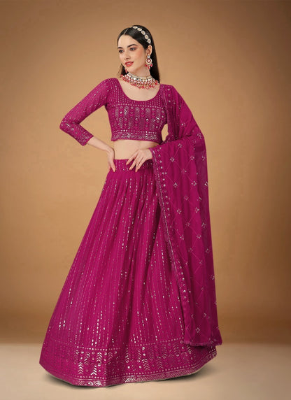 Magenta Georgette Party Wear Lehenga Choli With Sequins and Zari Work