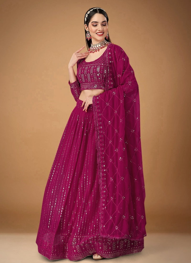 Magenta Georgette Party Wear Lehenga Choli With Sequins and Zari Work-2