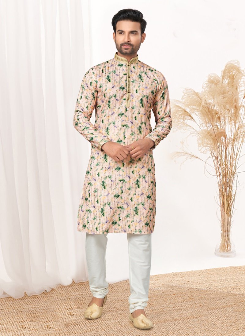 Peach Cotton Digital Print Kurta Pajama-2