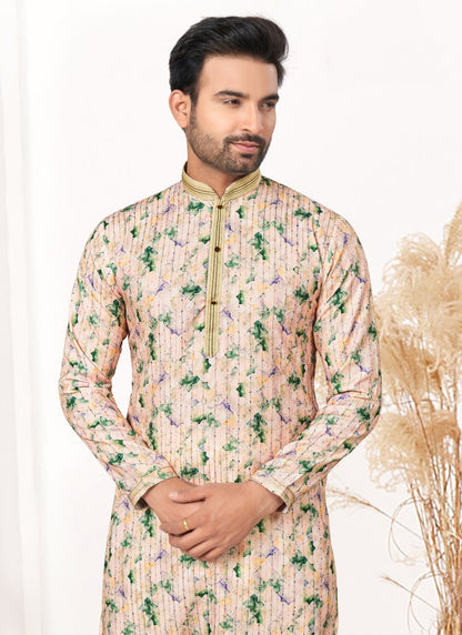 Peach Cotton Digital Print Kurta Pajama-2