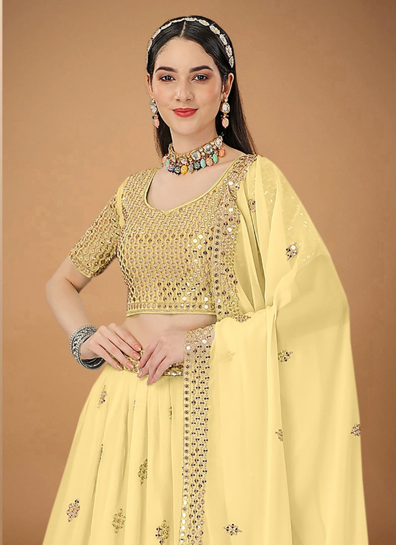 Light Yellow Georgette Embroidered Lehenga Choli with Sequins and Zari Work-2