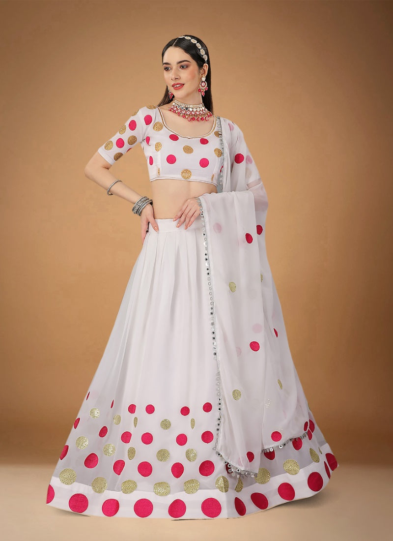 White Georgette Embroidered Lehenga Choli with Sequins and Zari Work