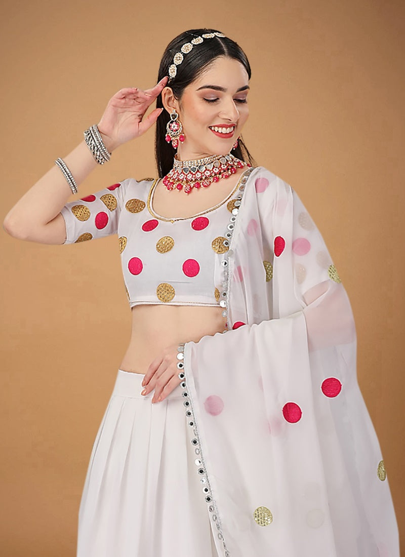 White Georgette Embroidered Lehenga Choli with Sequins and Zari Work-2