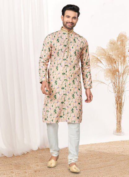 Peach Cotton Digital Print Kurta Pajama