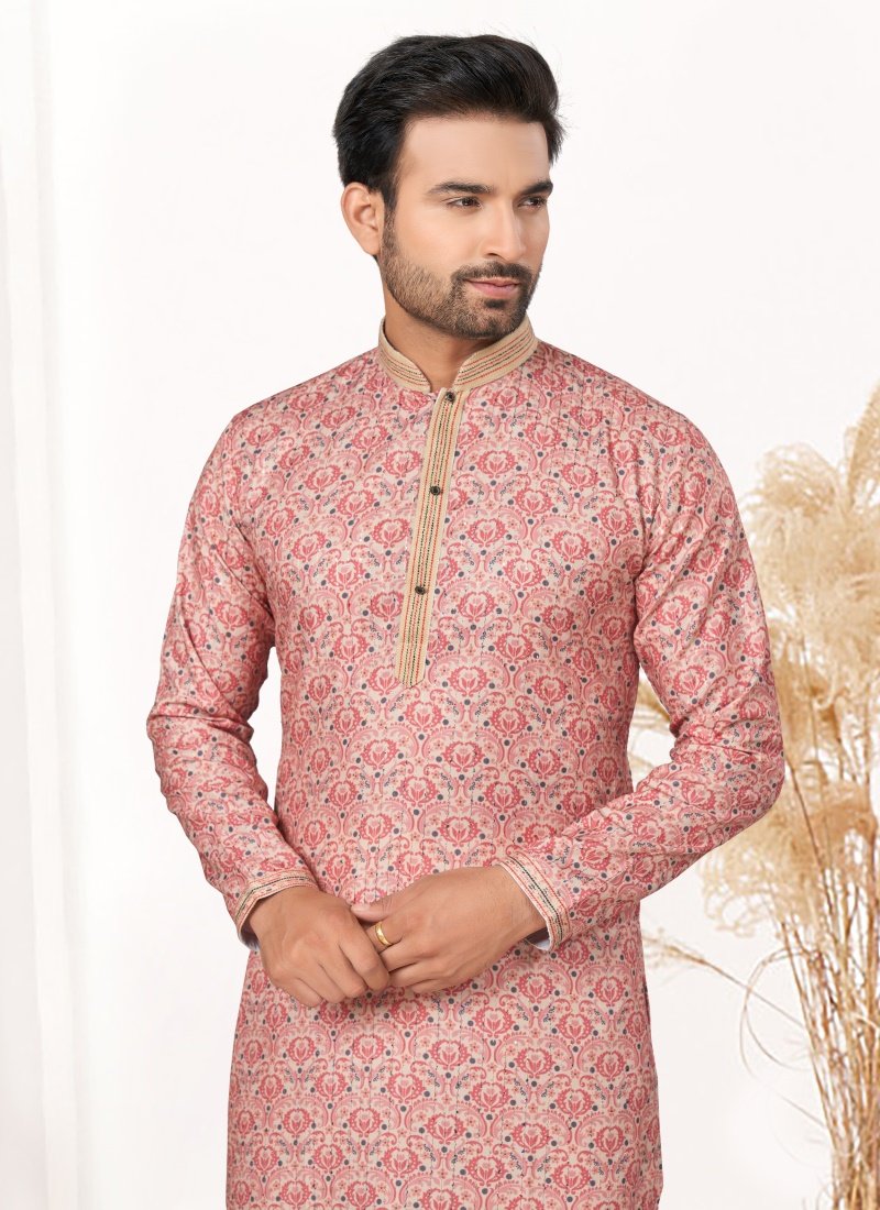 Pink Cotton Digital Print Kurta Pajama-2