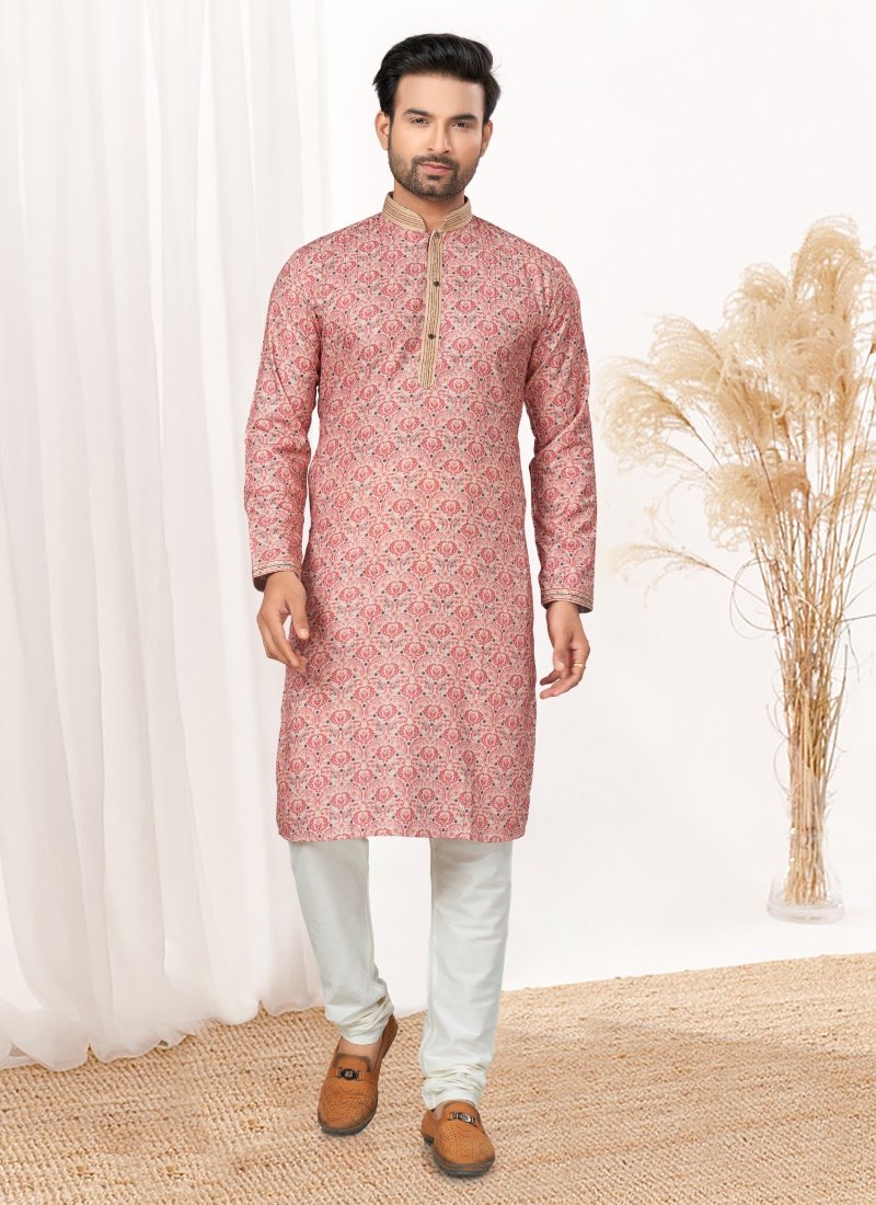 Pink Cotton Digital Print Kurta Pajama