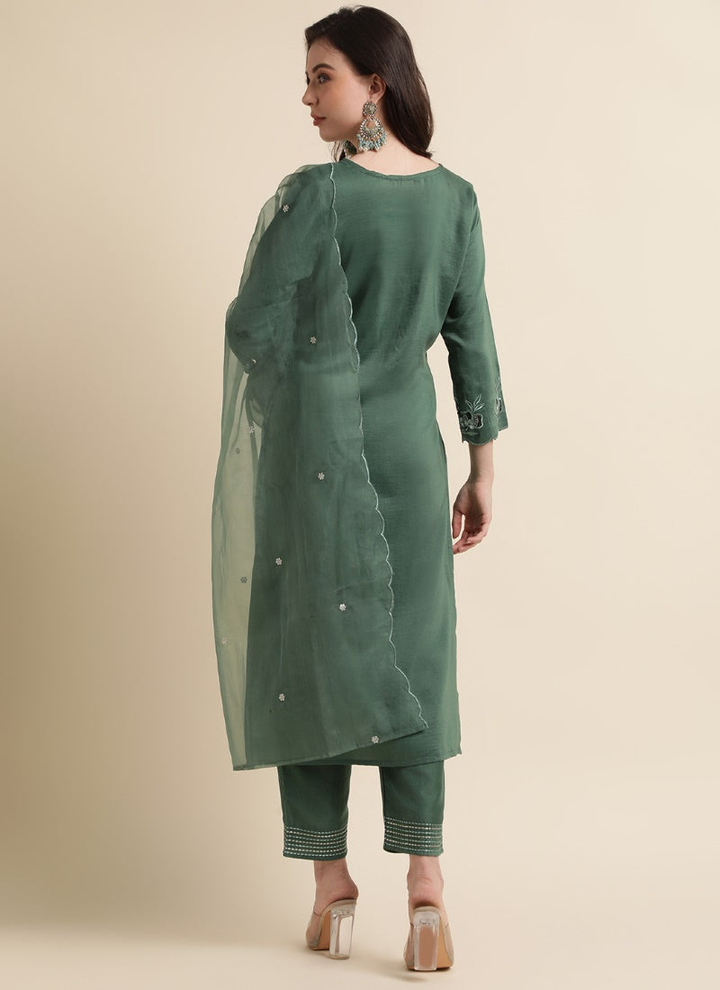 Green Silk Pant Style Salwar Suit-2