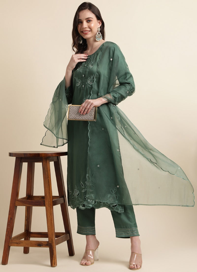 Green Silk Pant Style Salwar Suit