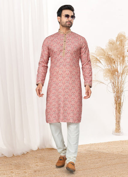 Pink Cotton Digital Print Kurta Pajama-2