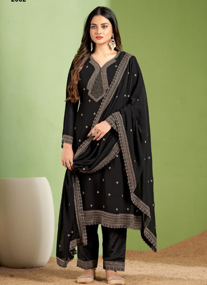 Black Georgette Pant Style Salwar Suit With Embroidery Work