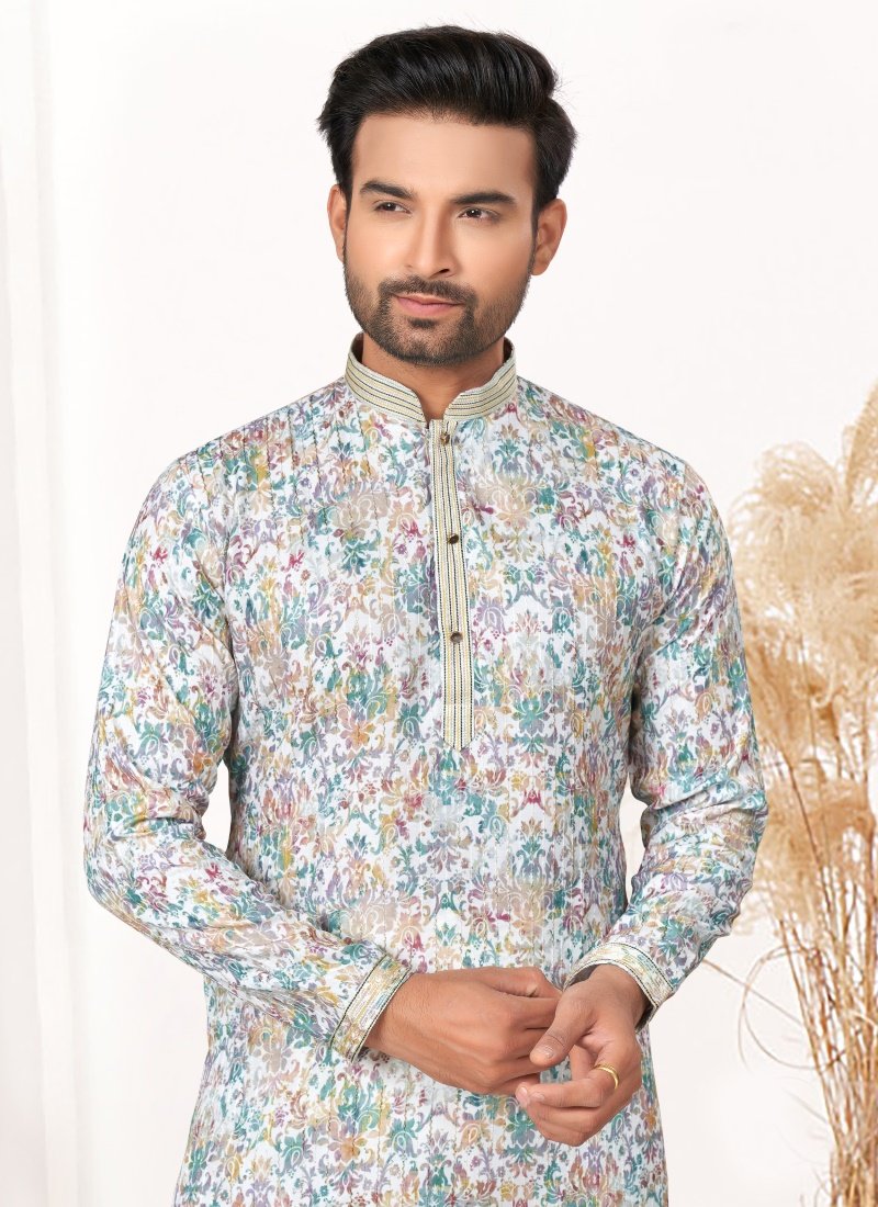 Sky Blue Cotton Digital Print Kurta Pajama-2