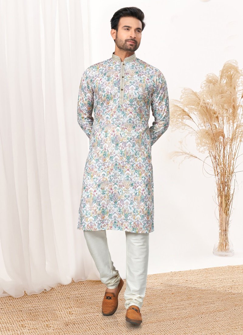 Sky Blue Cotton Digital Print Kurta Pajama