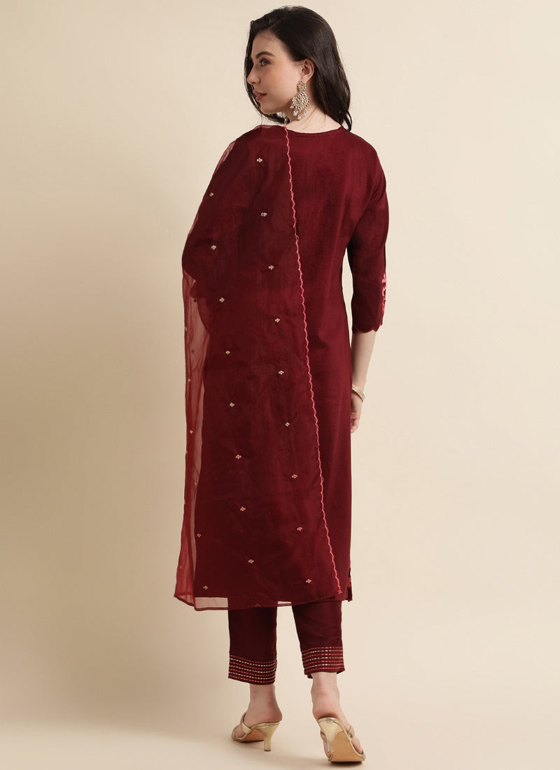 Maroon Silk Pant Style Salwar Suit-2