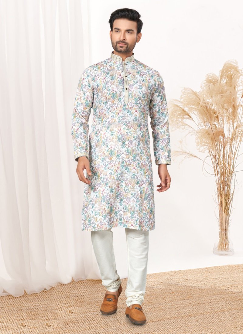 Sky Blue Cotton Digital Print Kurta Pajama-2