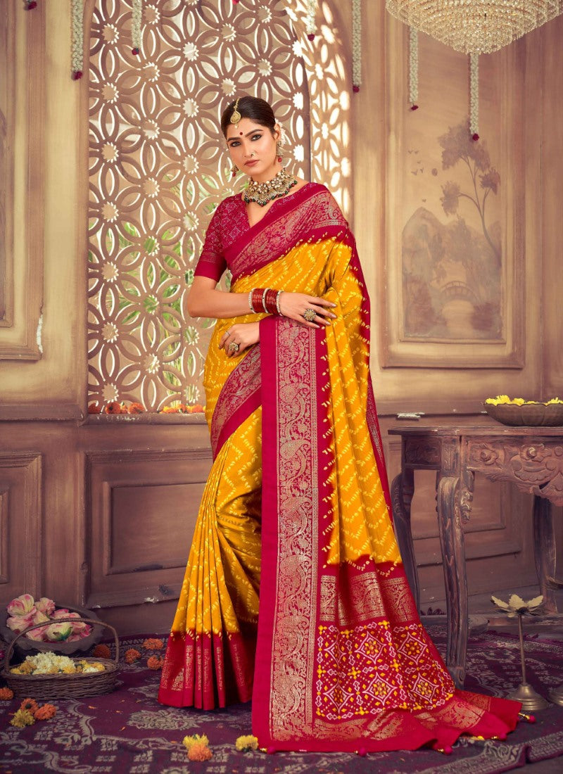 Yellow Dola Silk Printed Saree