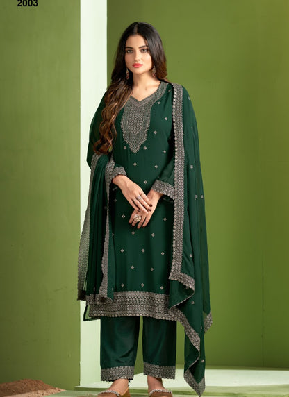 Green Georgette Pant Style Salwar Suit With Embroidery Work