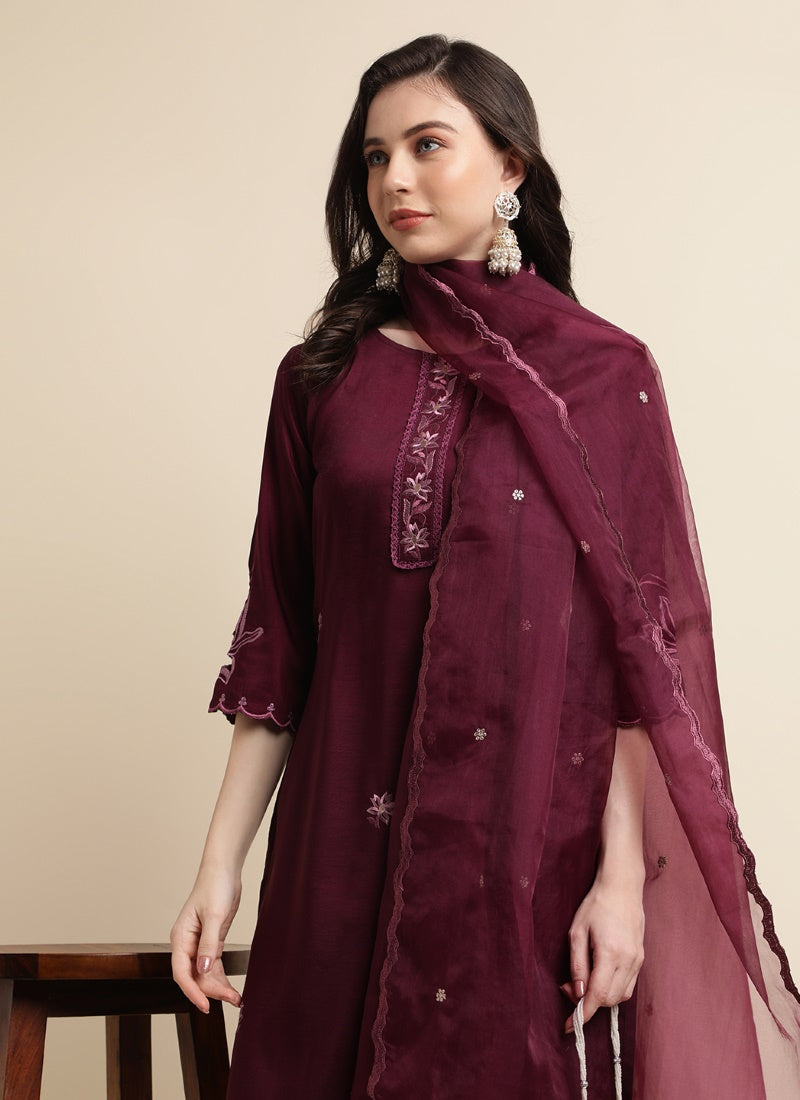 Purple Silk Pant Style Salwar Suit-2