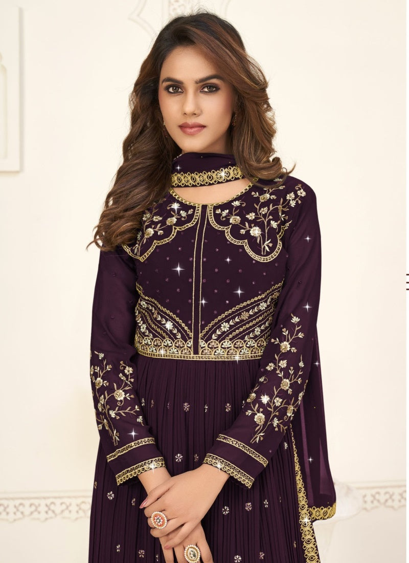 Purple Georgette Palazzo Suit With Embroidery Work-2