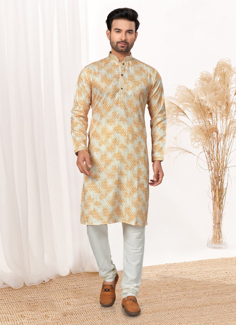 Pista Green Cotton Digital Print Kurta Pajama