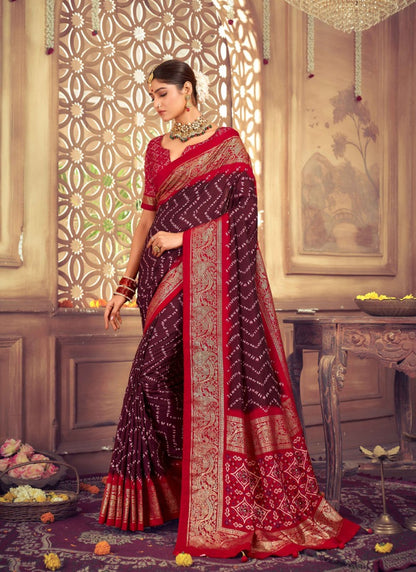 Wine Dola Silk Printed Saree