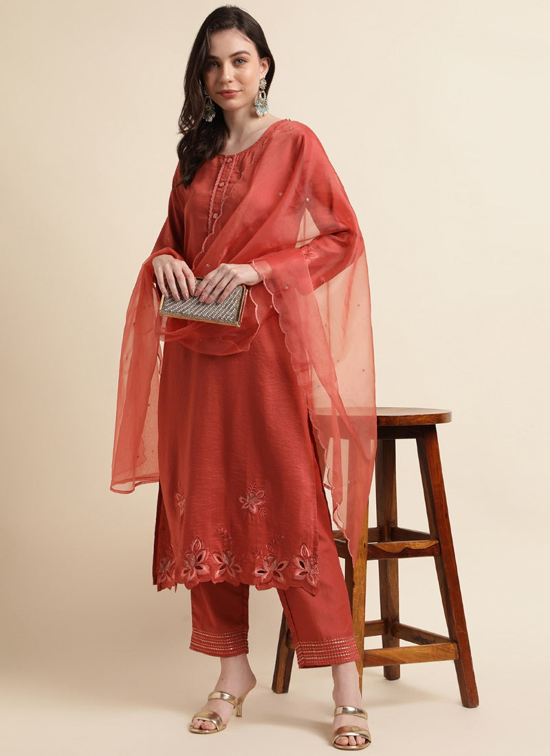 Orange Silk Pant Style Salwar Suit