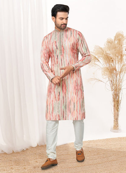 Pink Cotton Digital Print Kurta Pajama